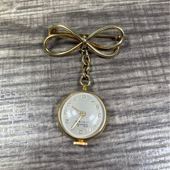 Ladies 1950’s 17 Jewel Designer Swiss Gold Bow Brooch Watch Signed - Picture 3 of 12